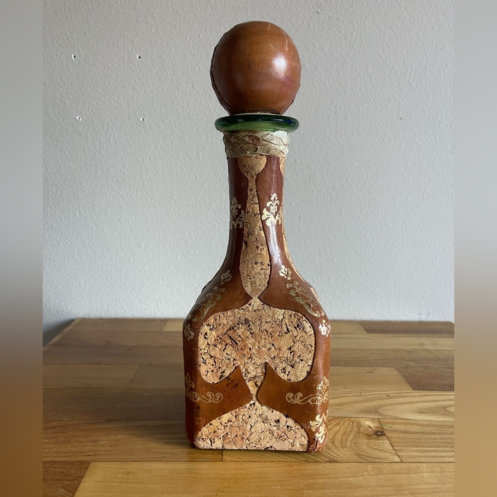 Vintage Leather and Cork Decanter - Made in Italy